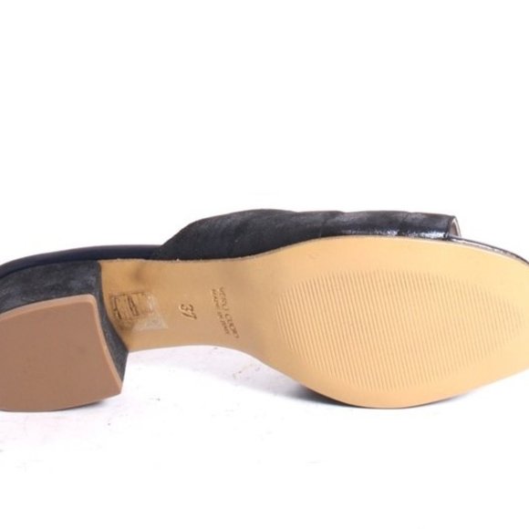 ITALIAN Navy Nubuck Leather Slides Heels Sandals - Picture 8 of 8